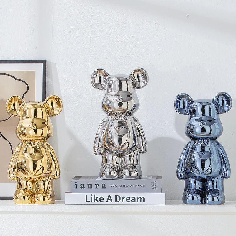 Aesthetic Ceramic Teddy Bear Statue – 17/27cm Bear Figurine Home Decor Ornament