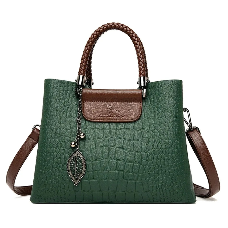 Women’s Soft Leather Luxury Handbag – Designer 3-Layer Large Capacity Shoulder & Crossbody Tote Bag