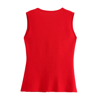 TRAF 2024 Women's Knit Vest Top – Cropped Sleeveless, Button Front, Summer Knitted Holiday Short Tops
