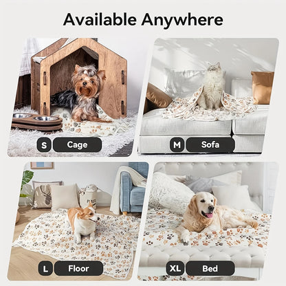 Flannel Pet Blanket - Cute Paw Print Mat for Warm Comfortable Dog & Cat Puppy Kitten Bedding