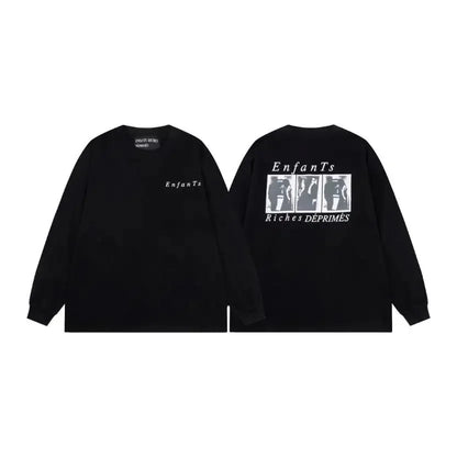 Washed Casual Hoodie Sweatshirt — Unisex Loose-Fit Street Style Crew Neck with Lip Print Letter Design, Vintage Comfortable Top
