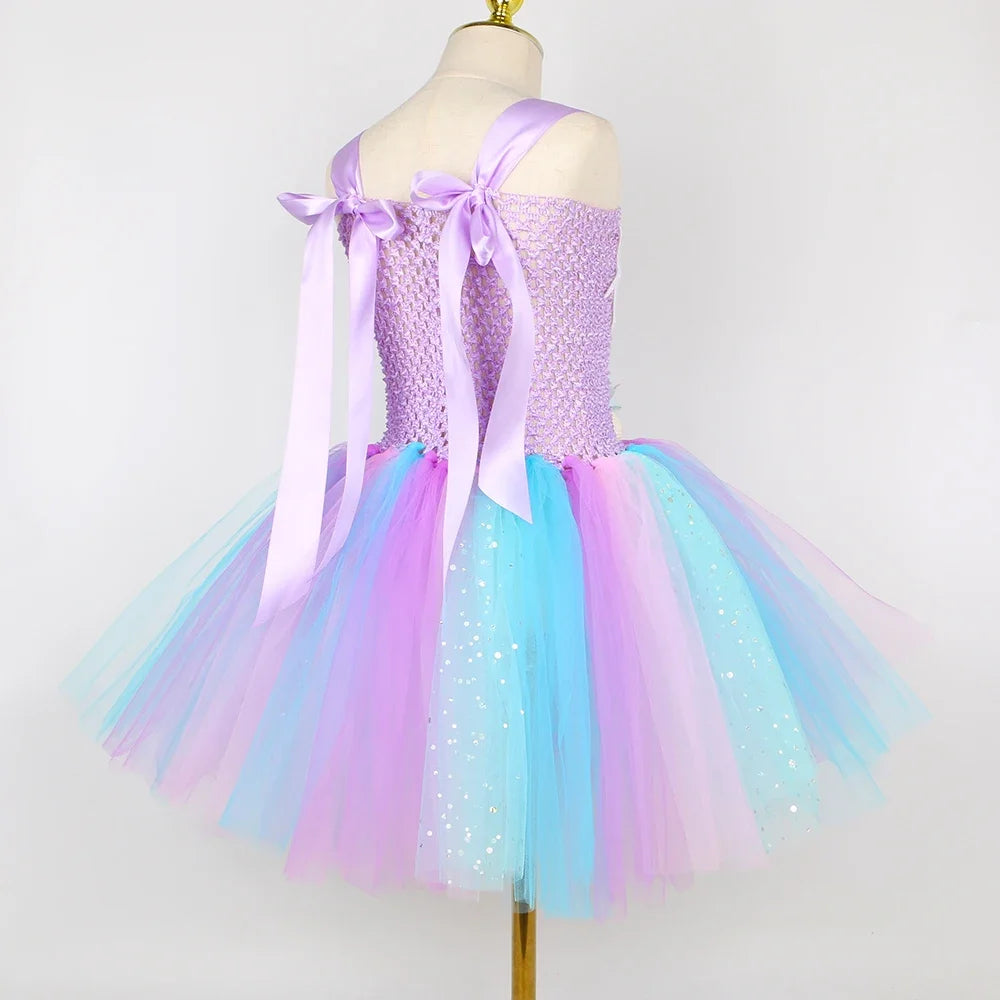 Princess Mermaid Dress for Girls - Pastel Floral Tutu Party & Halloween Costume Dress