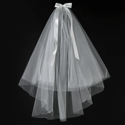 White Tulle Bow Veil Hairpin with Pearls – Elegant Bridal & Bachelorette Hair Clip for Weddings, Parties, and Gifts