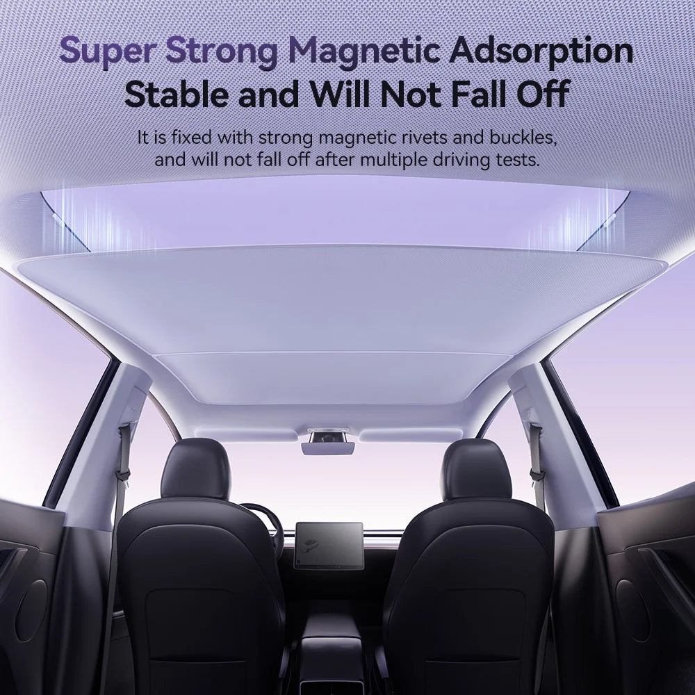 YZ Magnetic Suction Clip Sun Shades for Tesla Model 3/Y Highland 2021-2025 – Front & Rear Glass Roof Sunroof Skylight Sunshade