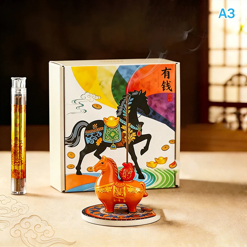 2026 Year of the Horse Incense Burner - Creative Resin & Ceramic Zodiac Incense Stick Holder & Ornament