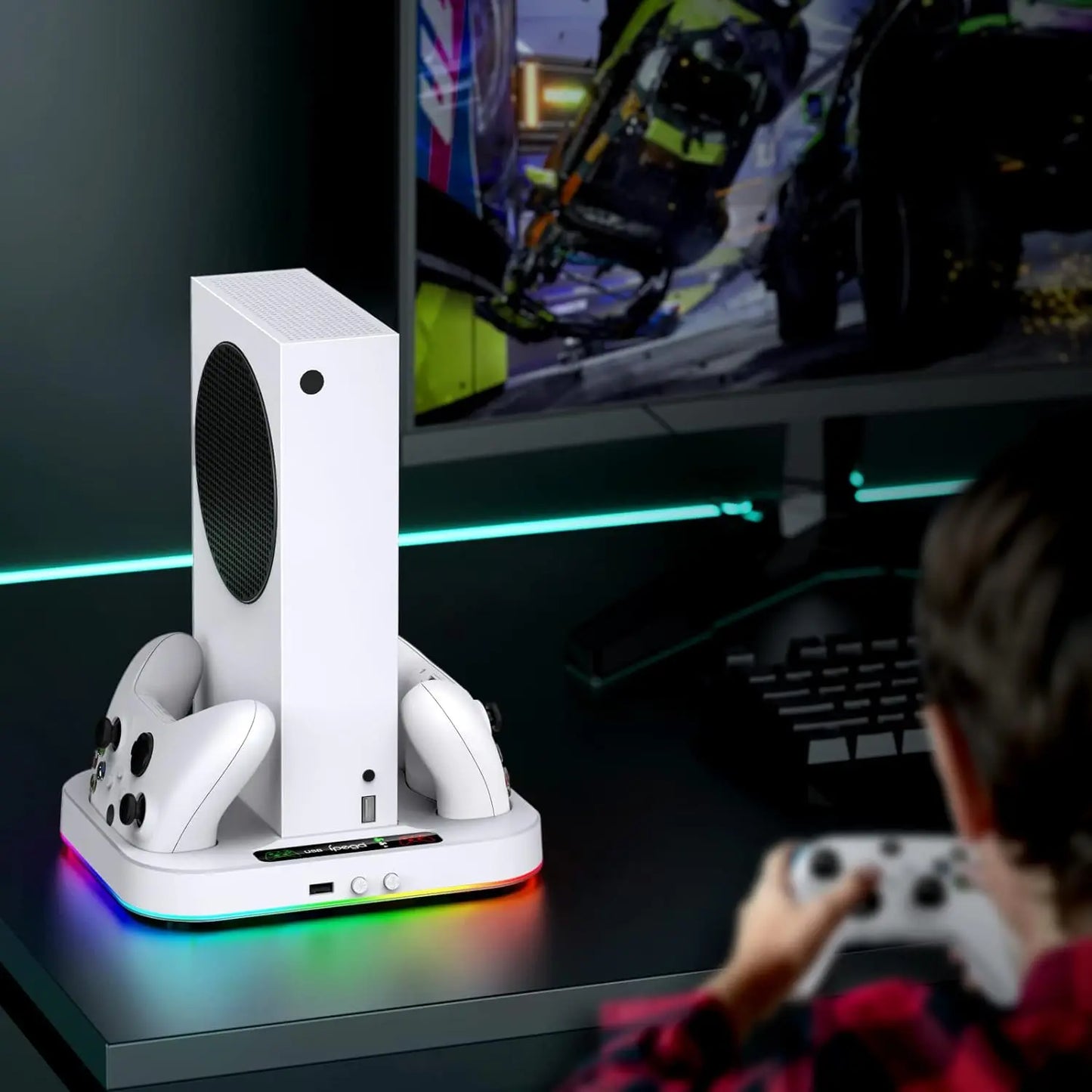 IPEGA Cooling Stand for Xbox Series S – RGB Light, Charging Station with 2x1400mAh Batteries, 3-Speed Adjustable Cooling Fan