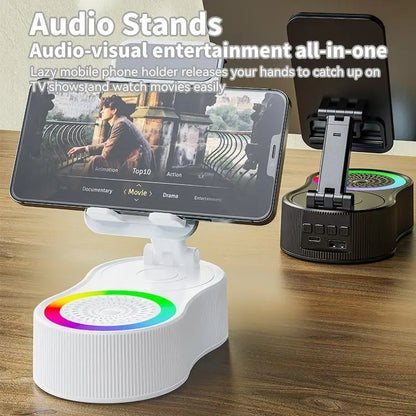 360° Rotatable Phone Stand with Bluetooth Speaker - RGB Light & Height-Adjustable Cell Phone Holder