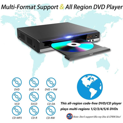 1080P HD DVD Player – All Region Free Home DVD Player with AV Output & Built-in MIC Port