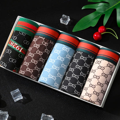 5PCS Men's Printed Boxer Shorts - Breathable & Comfortable Underwear, U-Convex Briefs, Plus Size