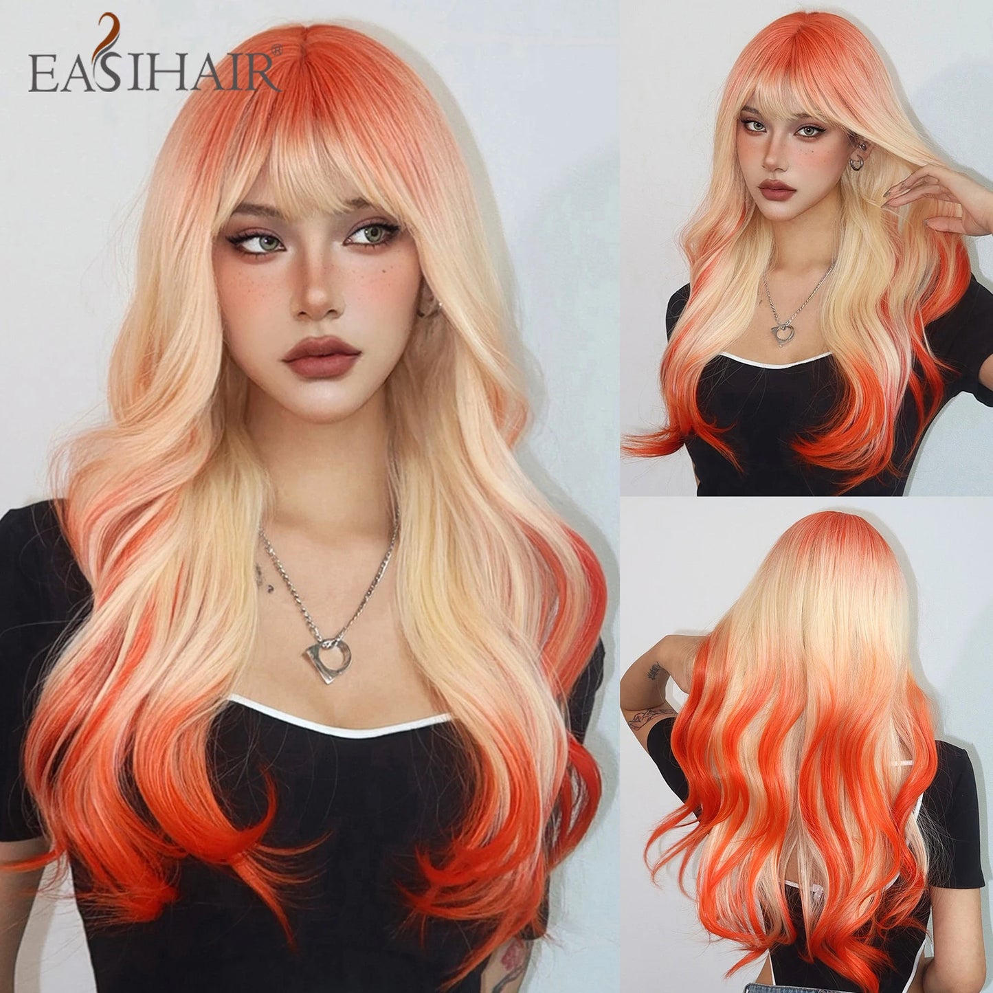 Light Green Long Wavy Synthetic Wig with Bangs – Blackish Green Cosplay & Lolita Style, Heat-Resistant for Women