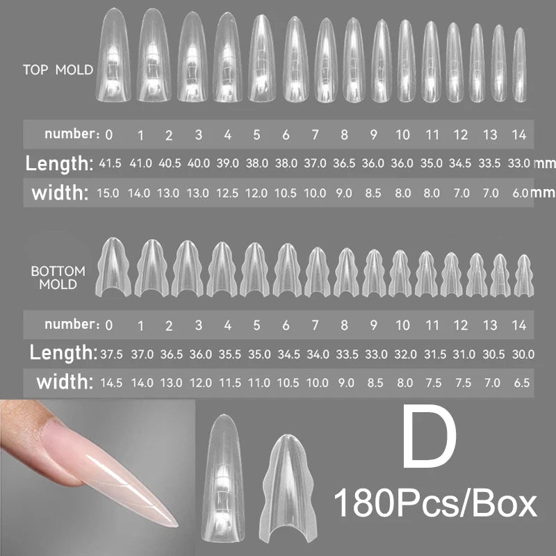180pcs Sandwich Dual Nail Forms – 15 Sizes Coffin & Almond Nail Extension Molds for Manicure, Top & Bottom Forms