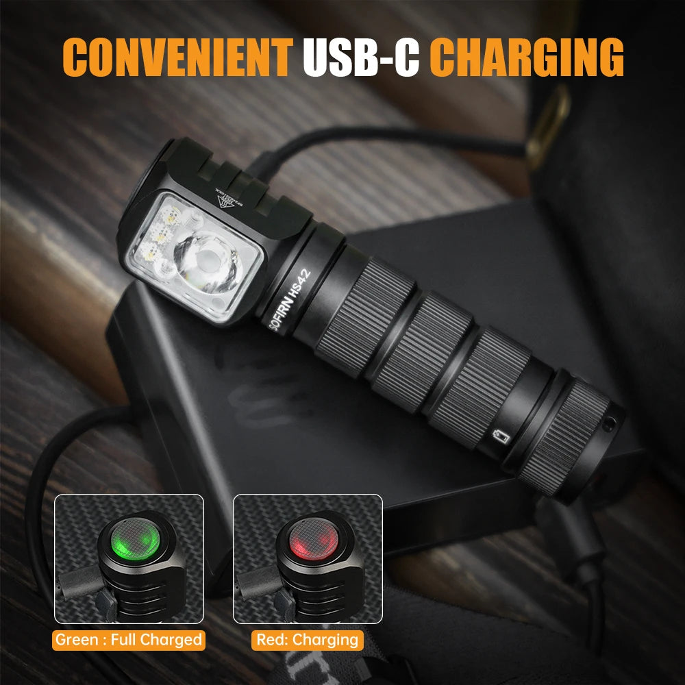 SOFIRN HS42 Headlamp 2100lm USB-C Rechargeable 18650 EDC Flashlight - SST40 LED Torch with Magnetic Power Bank for Camping