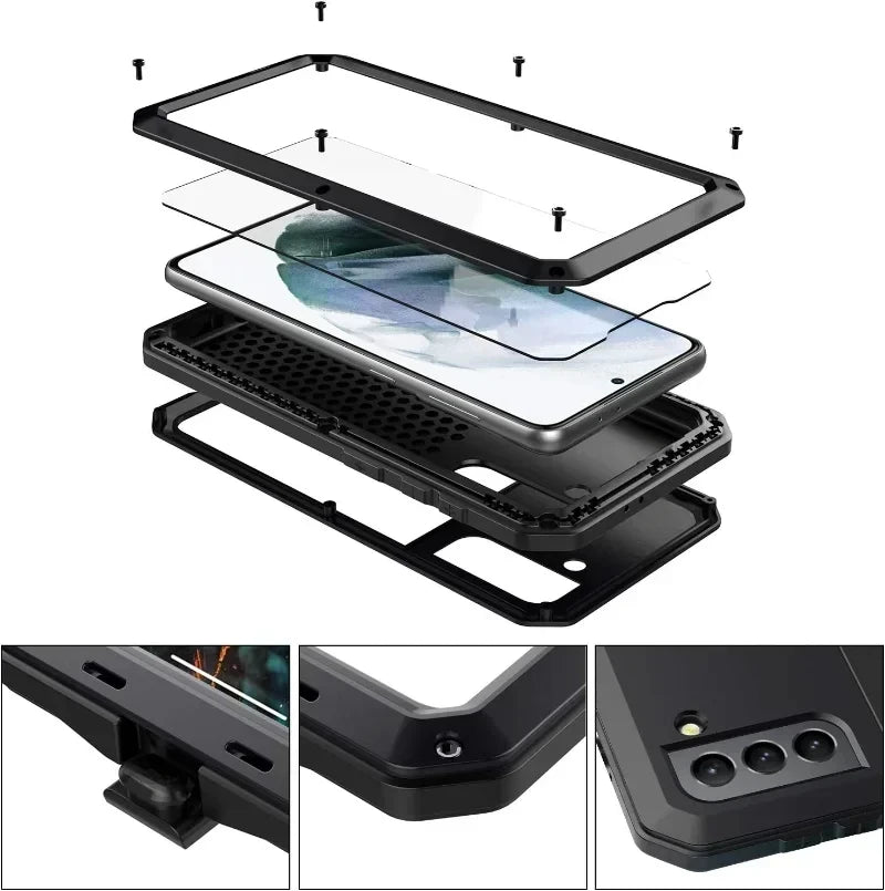 Heavy Duty Metal Doom Armor Case for Galaxy S25/S24/S23/S22/S21/S20 Ultra/S10 Plus/Note 20/10 – Shockproof Dust Protection