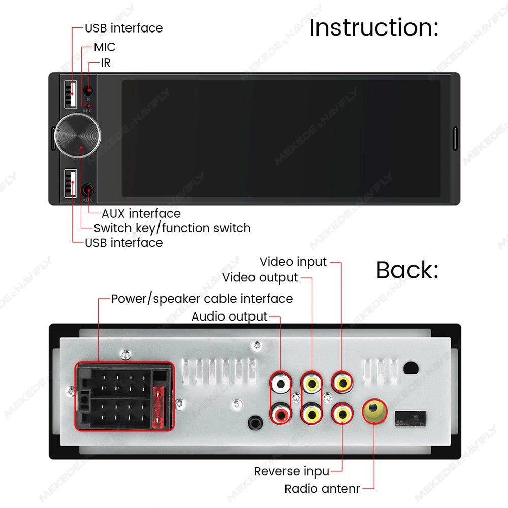 1DIN Universal 6.86" MP5 Car Radio – Wireless CarPlay Android Auto Multimedia Video Player with AUX, USB, SWC, Bluetooth & Touchscreen