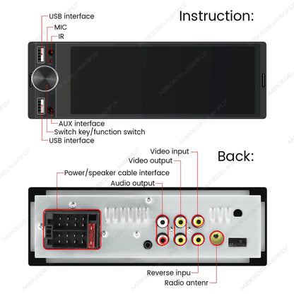 1DIN Universal 6.86" MP5 Car Radio – Wireless CarPlay Android Auto Multimedia Video Player with AUX, USB, SWC, Bluetooth & Touchscreen