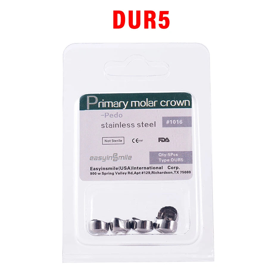 5PCS EASYINSMILE Kids Stainless Steel Dental Crowns – Primary Molar Teeth Refill D2-D7