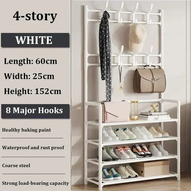 Multi-Layer Shoe Rack & Hat Hanger – Simple Floor Organizer with Load-Bearing Shelf for Shoes & Hats