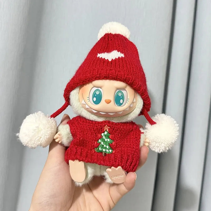 Mini Winter Plush Outfit for Labubu V1–V3 Dolls – Santa, Snowman & Elk Sweater Hat Set, New Year Gift
