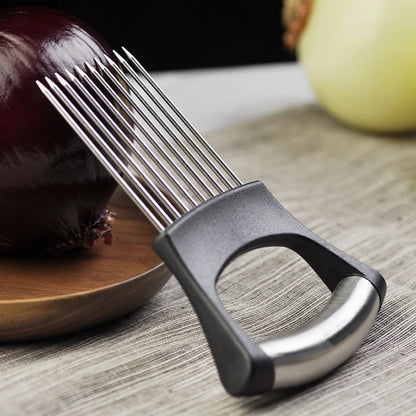 Stainless Steel Onion Cutter Holder | Food Slicers Assistant | Tomato Onion Slicer Holder | Vegetables Cutting Fork - Kitchen Gadgets
