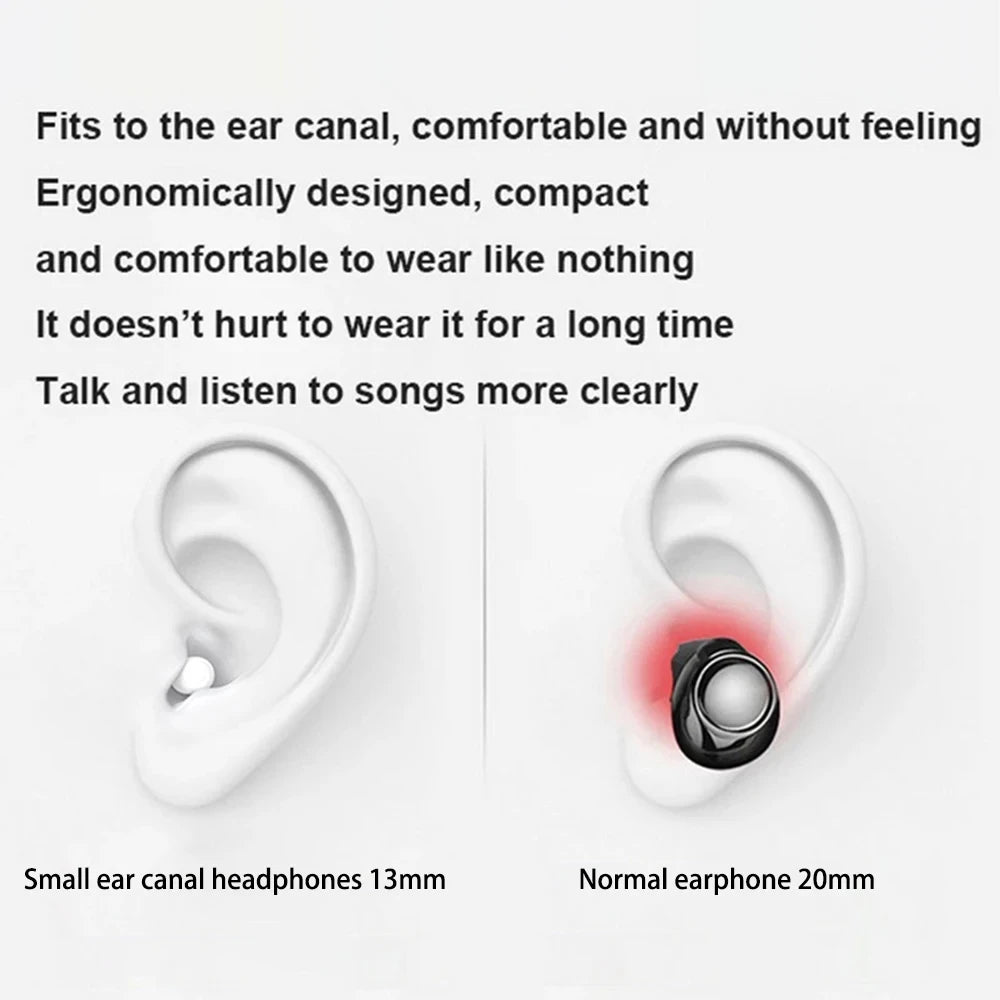 Invisible Mini Bluetooth Earphones – TWS Wireless Semi-In-Ear Headphones with Microphone & HD Call, Noise Reduction