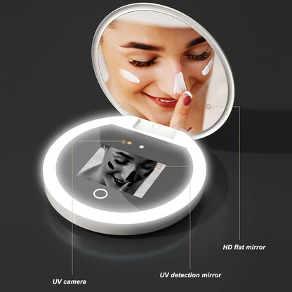 UV Mirror Sunscreen Testing Camera – 2X Magnification, 3.5in Pocket Size for Travel Makeup & Skin Protection