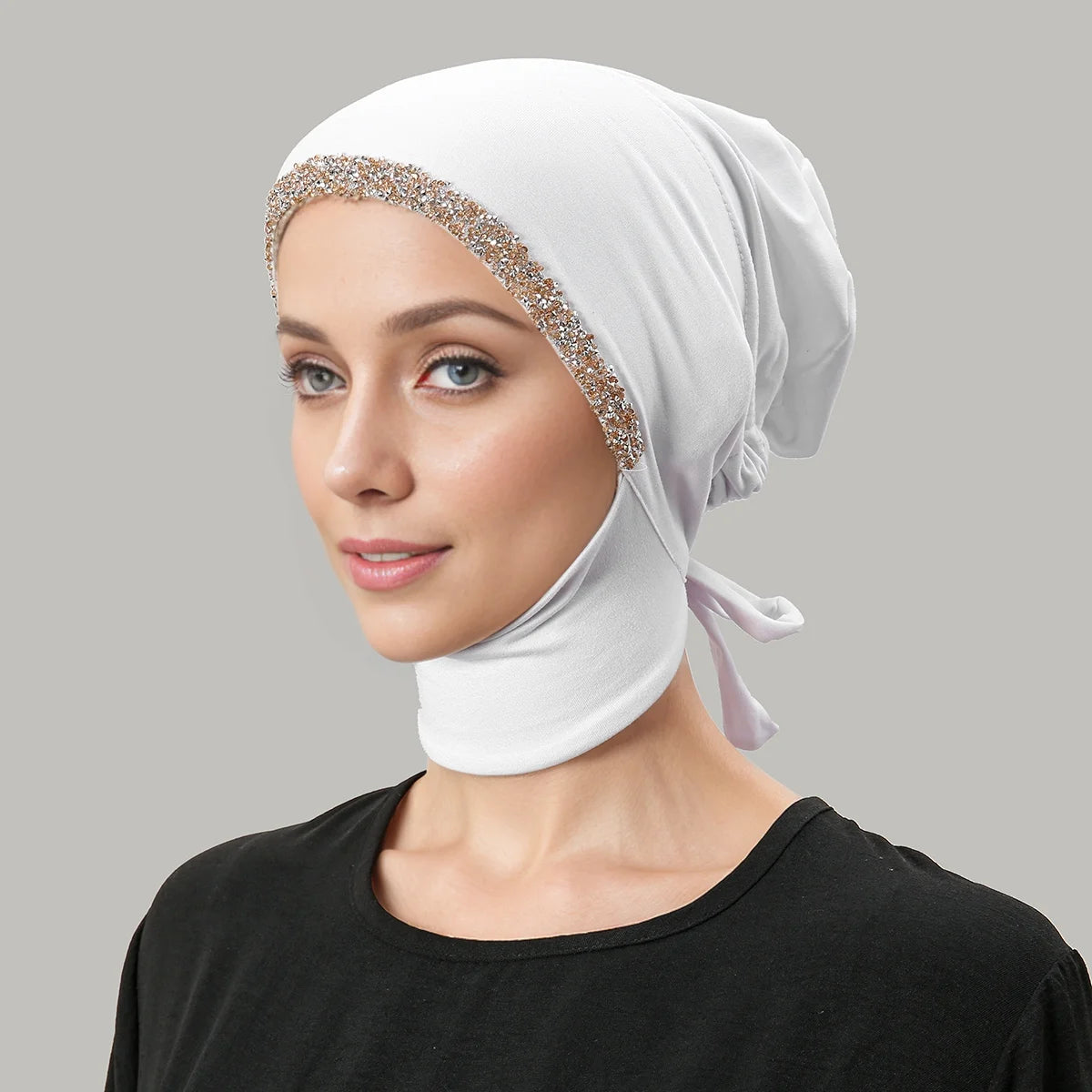 Women’s Modal Rhinestone Hijab Cap - Soft Muslim Turban Underscarf Bonnet for Secure Headwrap Styling