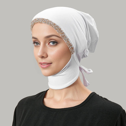 Women’s Modal Rhinestone Hijab Cap - Soft Muslim Turban Underscarf Bonnet for Secure Headwrap Styling