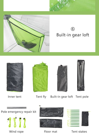 BISINNA 2-Person Ultralight Camping Tent – 20D 380T Nylon, Double Layer Waterproof Backpacking Tent for Hiking & Travel with Free Mat
