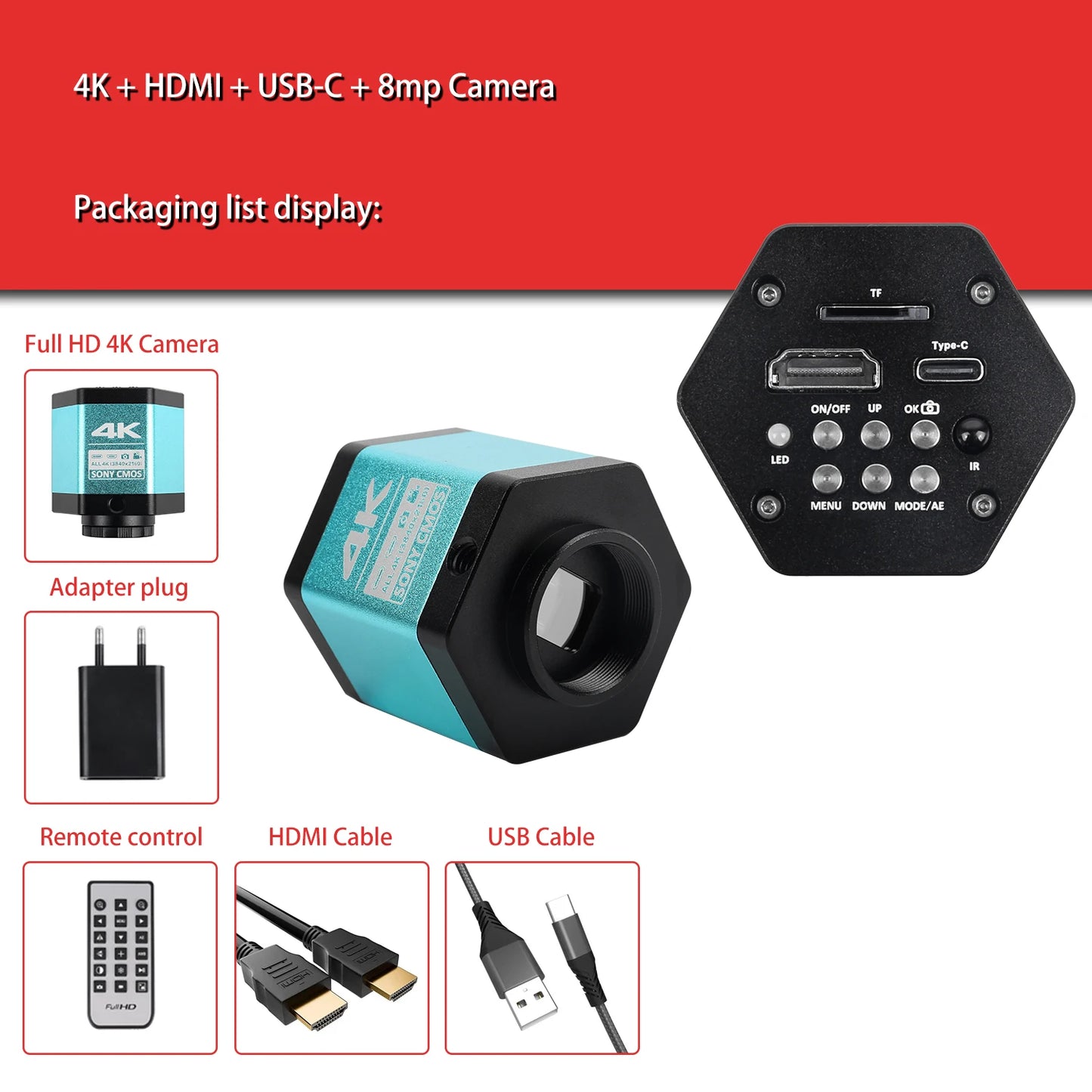 YIZHAN 4K Digital Microscope — Full HD HDMI VGA Industrial Camera with C-Mount, 150x Lens for Soldering & Phone Repair