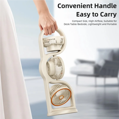 Portable USB Rechargeable Three Head Fan - 360° Air Circulation 5 Speed Desktop Cooling Fan for Dorm, Office & Outdoor Use