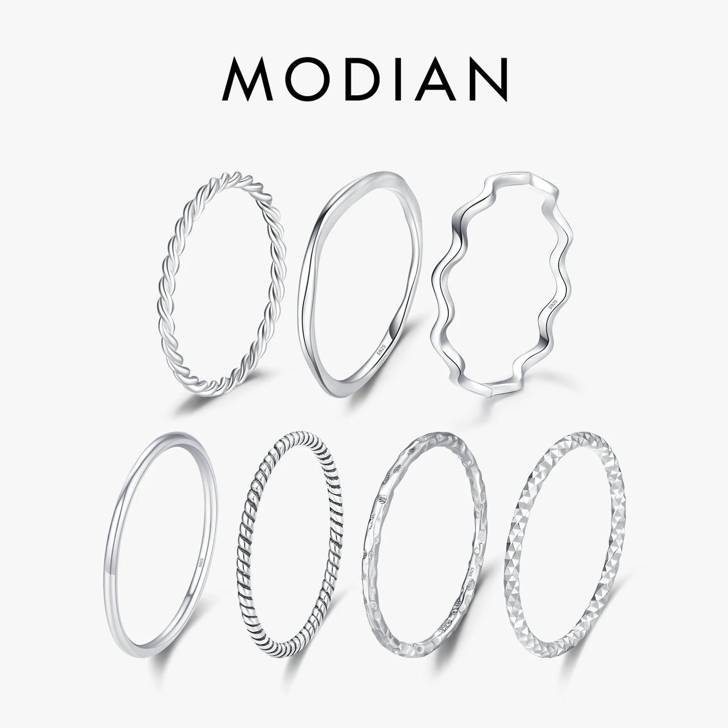 MODIAN 925 Sterling Silver Stackable Ring – Classic Wave Geometric Finger Ring, Fashion Jewelry for Women