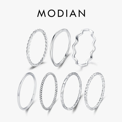MODIAN 925 Sterling Silver Stackable Ring – Classic Wave Geometric Finger Ring, Fashion Jewelry for Women