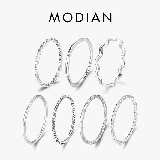 MODIAN 925 Sterling Silver Stackable Ring – Classic Wave Geometric Finger Ring, Fashion Jewelry for Women