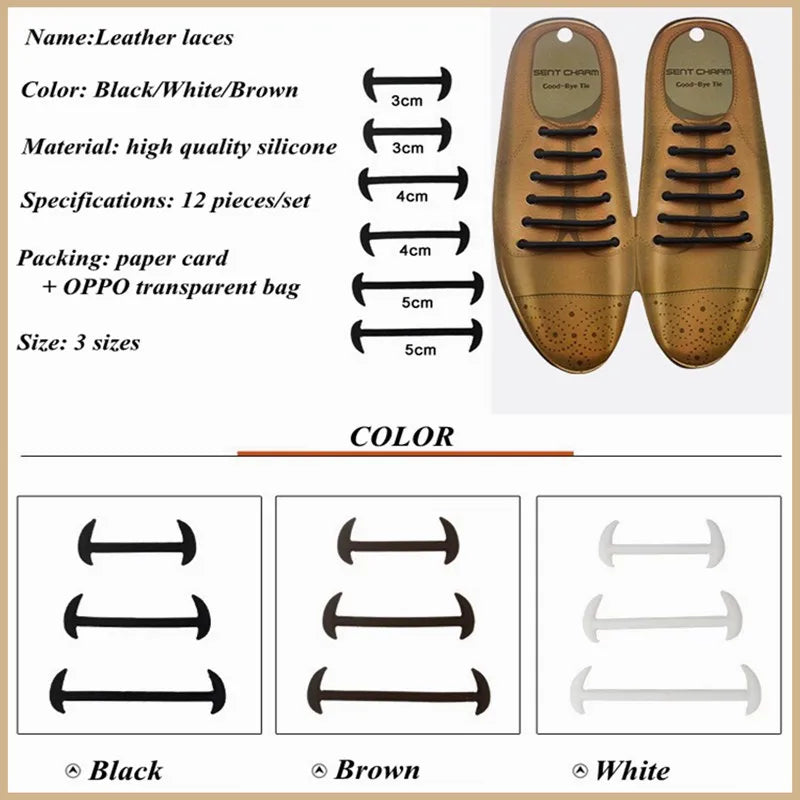 12 Pcs No Tie Shoelaces – Silicone Elastic Shoe Laces for Men’s and Women’s Casual Leather Shoes