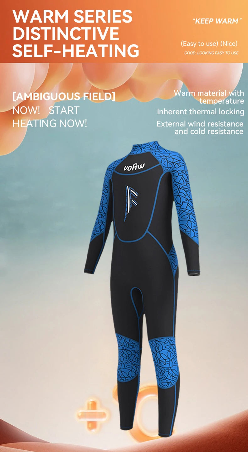 Children's 2mm/3mm Neoprene Wetsuit – One-Piece Long Sleeve Diving Suit for Cold Protection, Sunscreen, Surfing, Swimming & Snorkeling