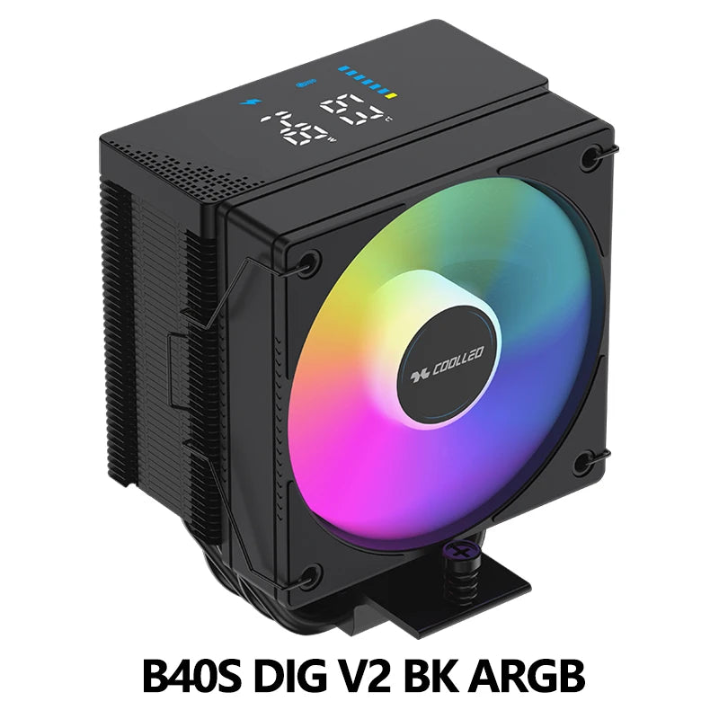 COOLLEO B40S DIG CPU Air Cooler with Intelligent Temperature Display – 4 Heat Pipes 200W TDP Radiator for Intel LGA1700/115X & AMD AM4/AM5