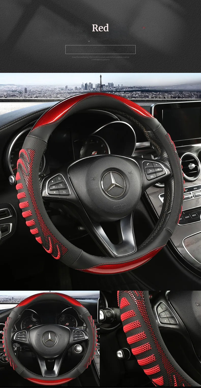 3D Honeycomb Leather Steering Wheel Cover – Durable Anti-Slip Universal Fit for 14.5-15 Inch Wheels