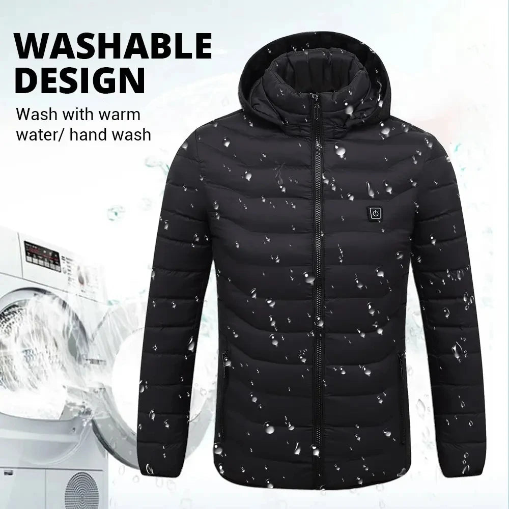 31-Zone Smart USB Heated Jacket for Men & Women – Waterproof Polyester Thermal Coat for Winter, Skiing, and Outdoor Activities