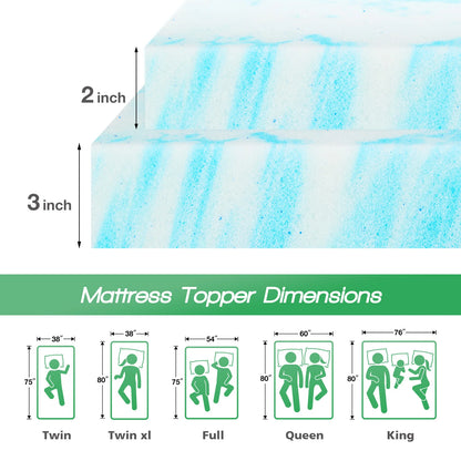 2-3 Inch Gel Memory Foam Mattress Topper - Full Size Cooling, Soft, and Breathable Bed Topper for School Bedroom