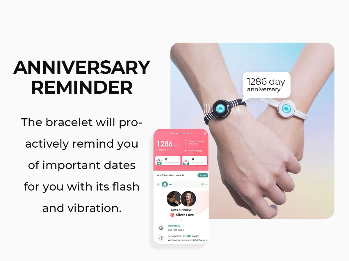 TOTWOO Candy Collection Long Distance Touch Bracelets – Colorful Vibration & Light-Up Bands, Gifts for Girlfriend, Pairing Jewelry