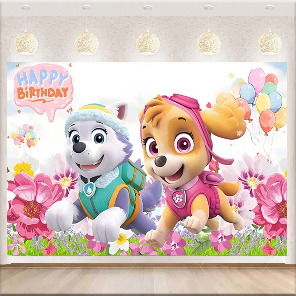 PAW Patrol Anime Birthday Party Backdrop – Puppy Dog Photography Background Cloth for Kids Birthday & Baby Shower Decorations Boy Gift