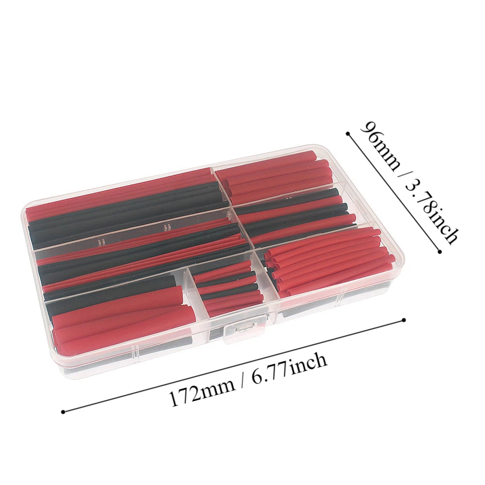 150pcs Heat Shrink Tube Kit – 2:1 Polyolefin Insulation Sleeving for Wire & Cable, Red/Black with Storage Box