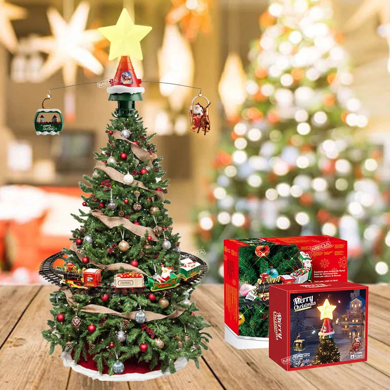 Battery Operated Railway Train with Sound & Light – Electric Christmas Tree Top Star Track Toy for Kids