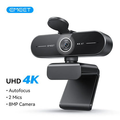 EMEET 4K/1080P Webcam for PC – Auto Focus Video Camera with Dual Microphones for Zoom, Teams & Video Calls