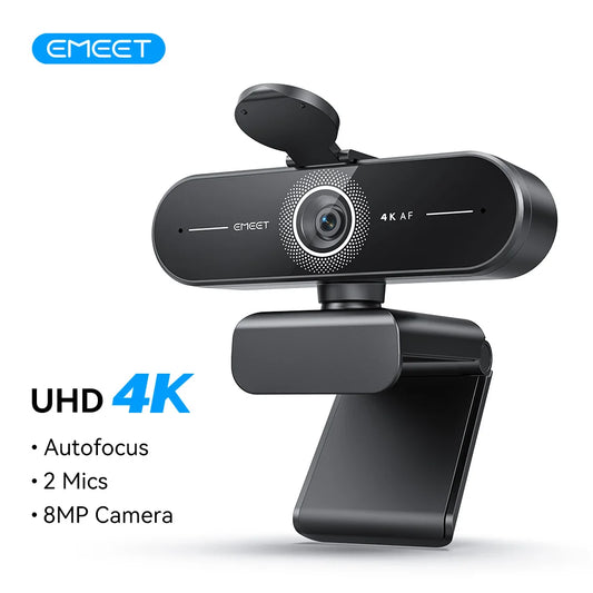 EMEET 4K/1080P Webcam for PC – Auto Focus Video Camera with Dual Microphones for Zoom, Teams & Video Calls