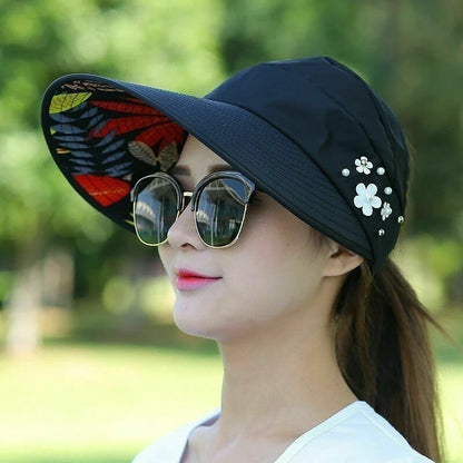 Stay Cool in Style: Women's Foldable Wide Brim Sun Hat for Summer - Anti-UV Beach Visor Caps