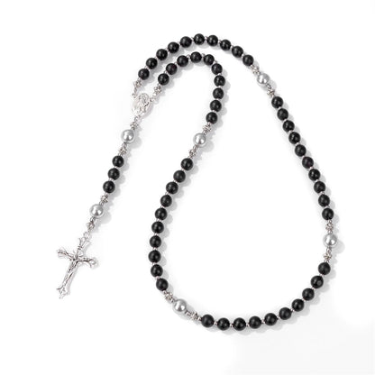 6mm Tiger Eye Rosary Beads Necklace – Catholic Jesus & Virgin Mary Pendant Long Knotted Chain Religious Jewelry for Men & Women