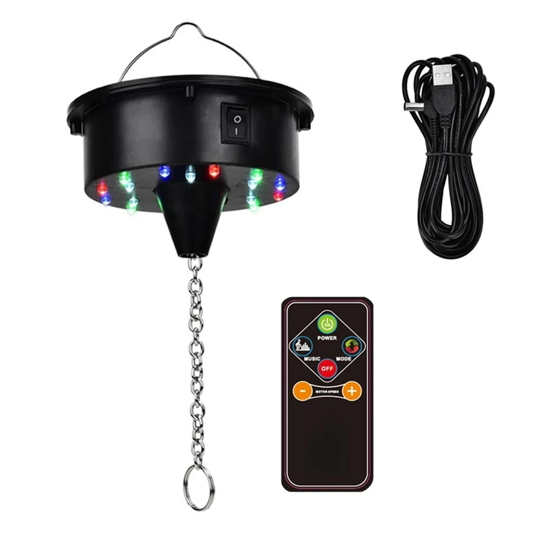 Rotating Disco Ball Motor Light - 18 LED Remote Control Mirror Ball Rotator for 12-24 Inch Disco Balls