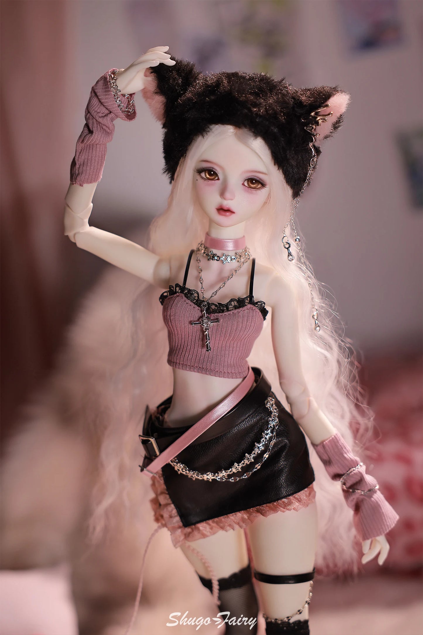 Celia N Y2K Baddie 1/4 BJD Doll – Fullset Pastel Punk Pink Cyber Style, Sweet Honey Girl ShugaFairy Collectible Figure