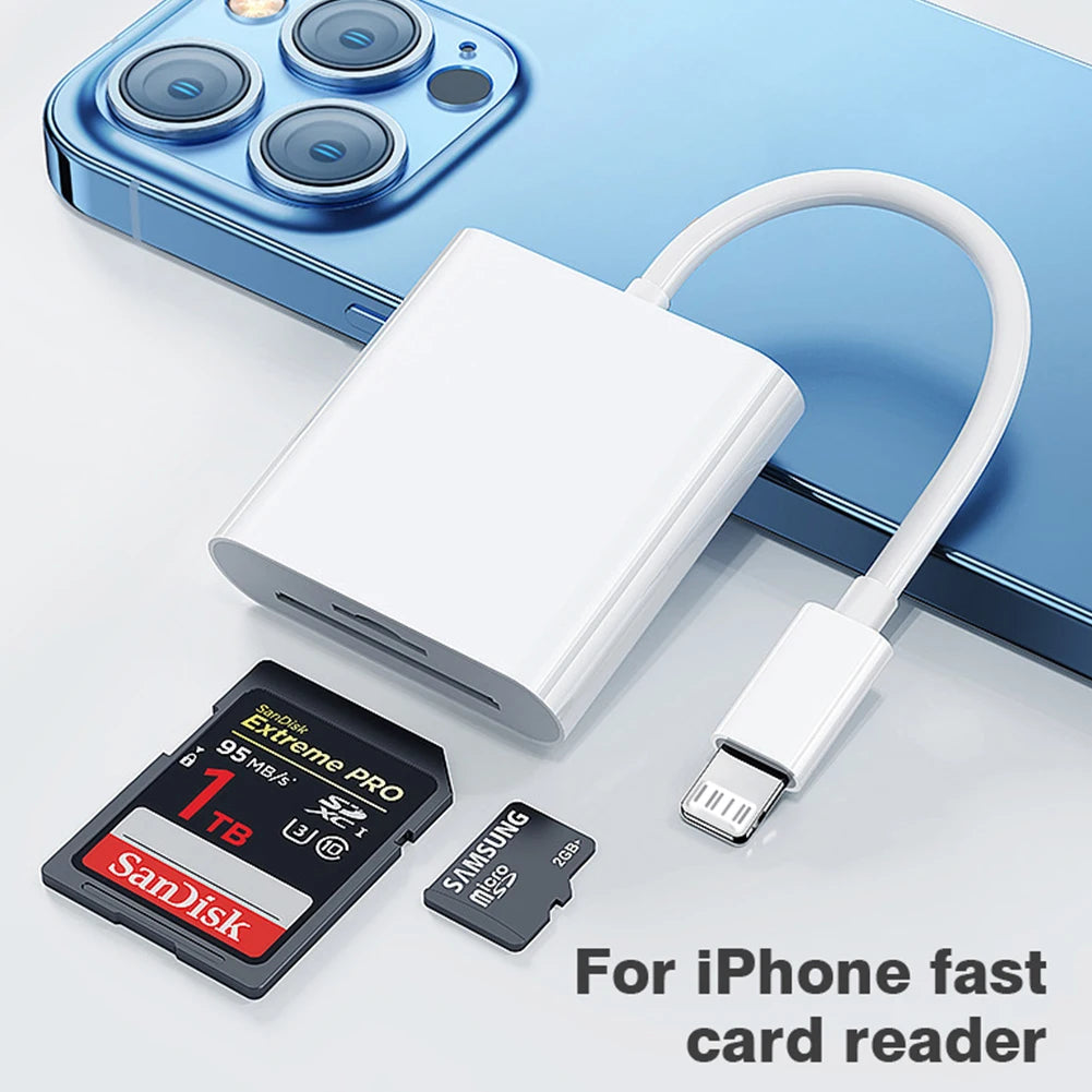 2-in-1 Lightning to SD/TF Card Reader – OTG Flash Adapter for iPhone 14/13/12 Pro Max & iPad, USB 3.0 Memory Card Adapter